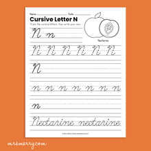 Load image into Gallery viewer, 26 Cursive Handwriting Worksheets - A thru Z - Fruits & Vegetables Themed