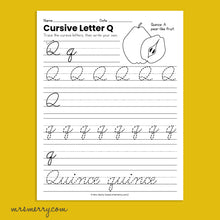 Load image into Gallery viewer, 26 Cursive Handwriting Worksheets - A thru Z - Fruits & Vegetables Themed