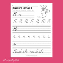 Load image into Gallery viewer, 26 Cursive Handwriting Worksheets - A thru Z - Fruits & Vegetables Themed