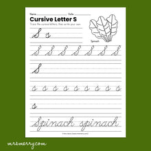 Load image into Gallery viewer, 26 Cursive Handwriting Worksheets - A thru Z - Fruits &amp; Vegetables Themed
