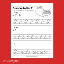 Load image into Gallery viewer, 26 Cursive Handwriting Worksheets - A thru Z - Fruits & Vegetables Themed