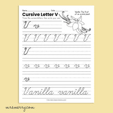 Load image into Gallery viewer, 26 Cursive Handwriting Worksheets - A thru Z - Fruits & Vegetables Themed