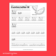 Load image into Gallery viewer, 26 Cursive Handwriting Worksheets - A thru Z - Fruits & Vegetables Themed