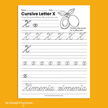 Load image into Gallery viewer, 26 Cursive Handwriting Worksheets - A thru Z - Fruits & Vegetables Themed