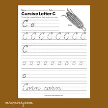 Load image into Gallery viewer, 26 Cursive Handwriting Worksheets - A thru Z - Fruits & Vegetables Themed