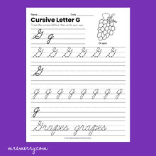 Load image into Gallery viewer, 26 Cursive Handwriting Worksheets - A thru Z - Fruits & Vegetables Themed