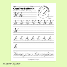 Load image into Gallery viewer, 26 Cursive Handwriting Worksheets - A thru Z - Fruits & Vegetables Themed