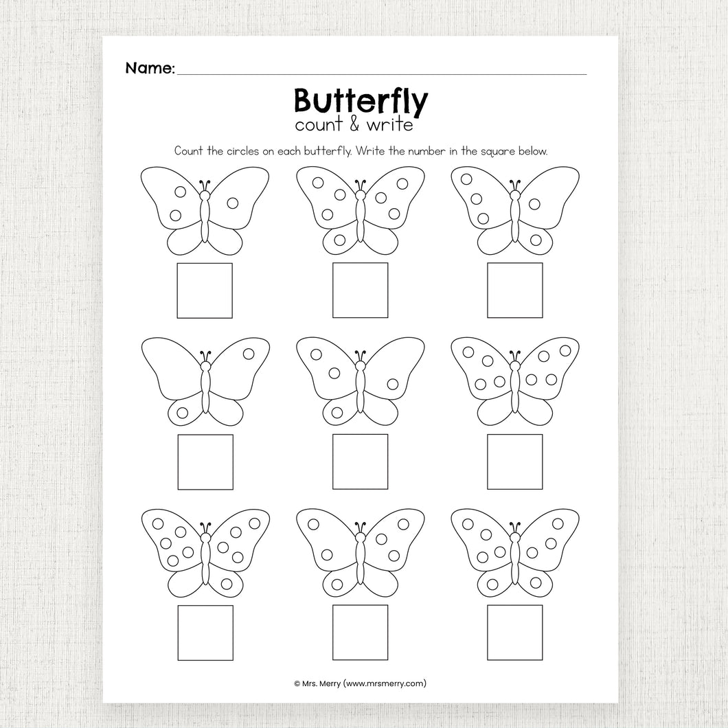 Butterfly Count and Write Worksheet