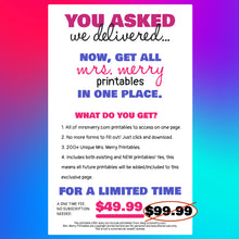 Load image into Gallery viewer, Mrs. Merry Membership - 200+ Existing Printables + Future Printables