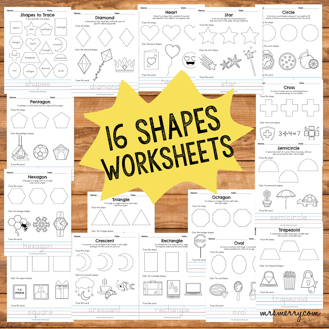 16 Shape Tracing Worksheets | Shape Printables Bundle