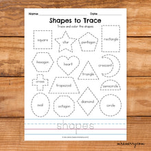 Load image into Gallery viewer, 16 Shape Tracing Worksheets | Shape Printables Bundle