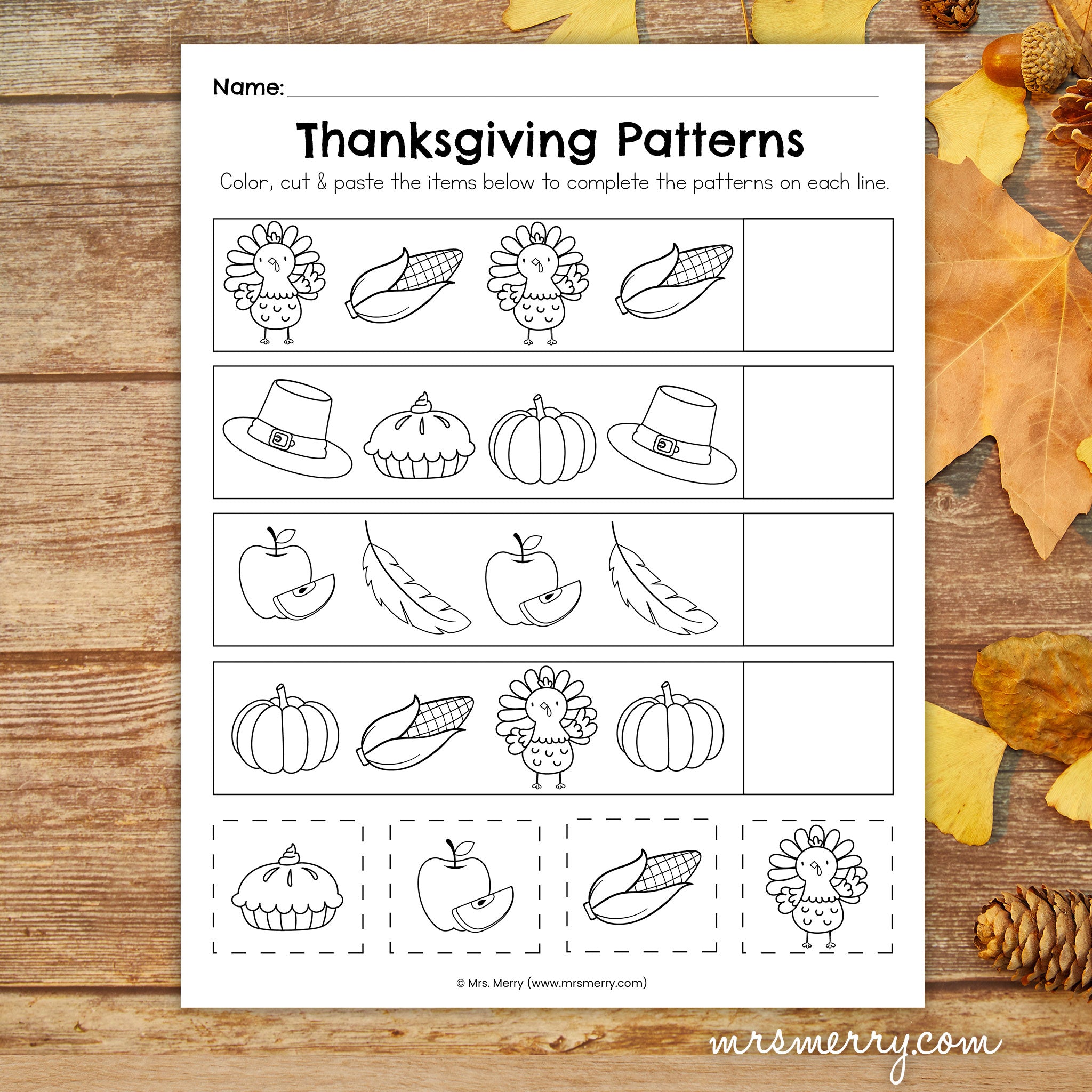 thanksgiving patterns game preschool worksheet mrsmerry thanksgiving patterns worksheet