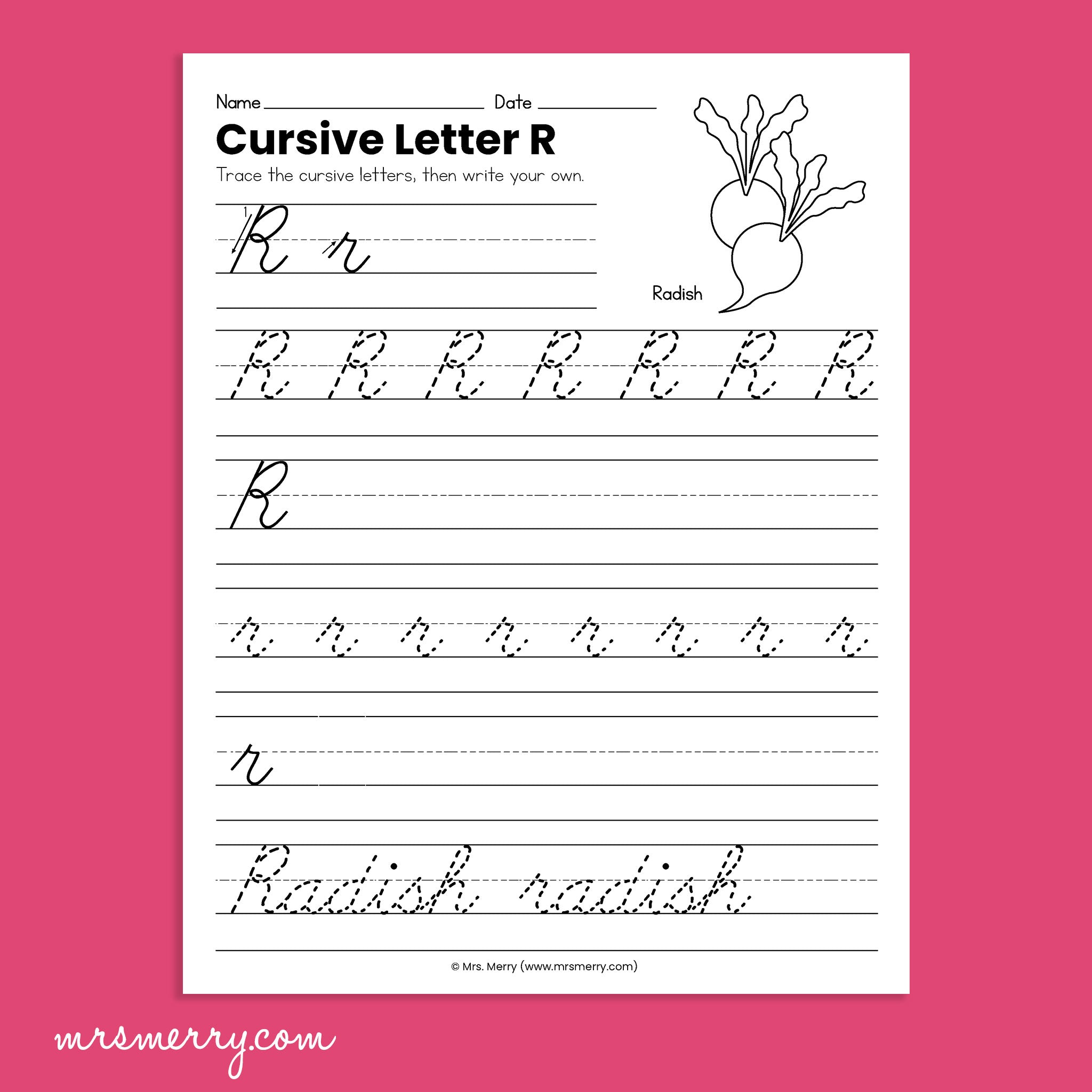 26 Cursive Handwriting Worksheets - A thru Z - Fruits & Vegetables The ...