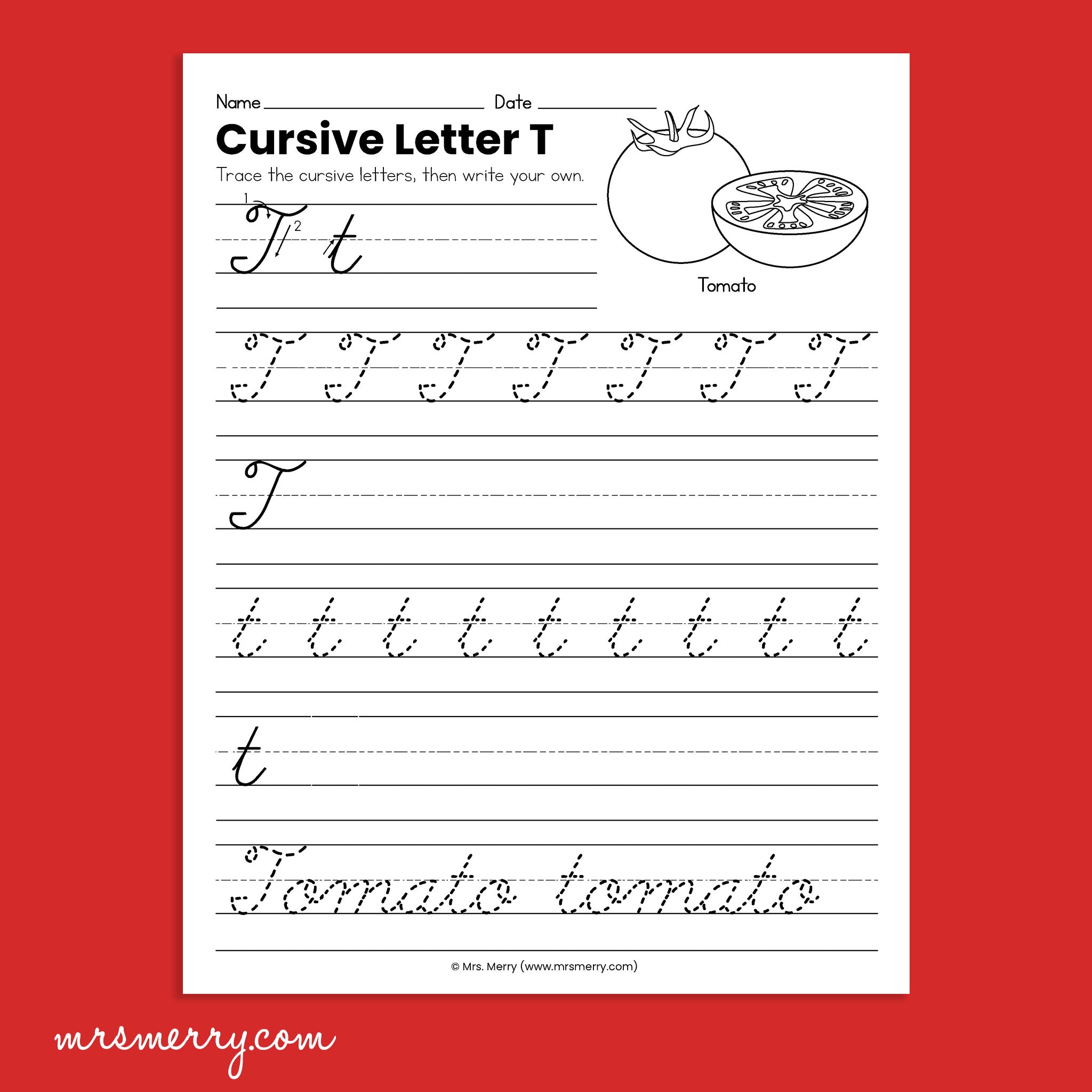 26 Cursive Handwriting Worksheets - A thru Z - Fruits & Vegetables The ...