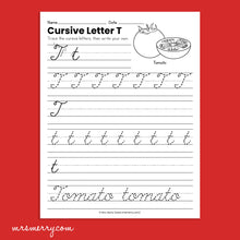 Load image into Gallery viewer, 26 Cursive Handwriting Worksheets - A thru Z - Fruits &amp; Vegetables Themed
