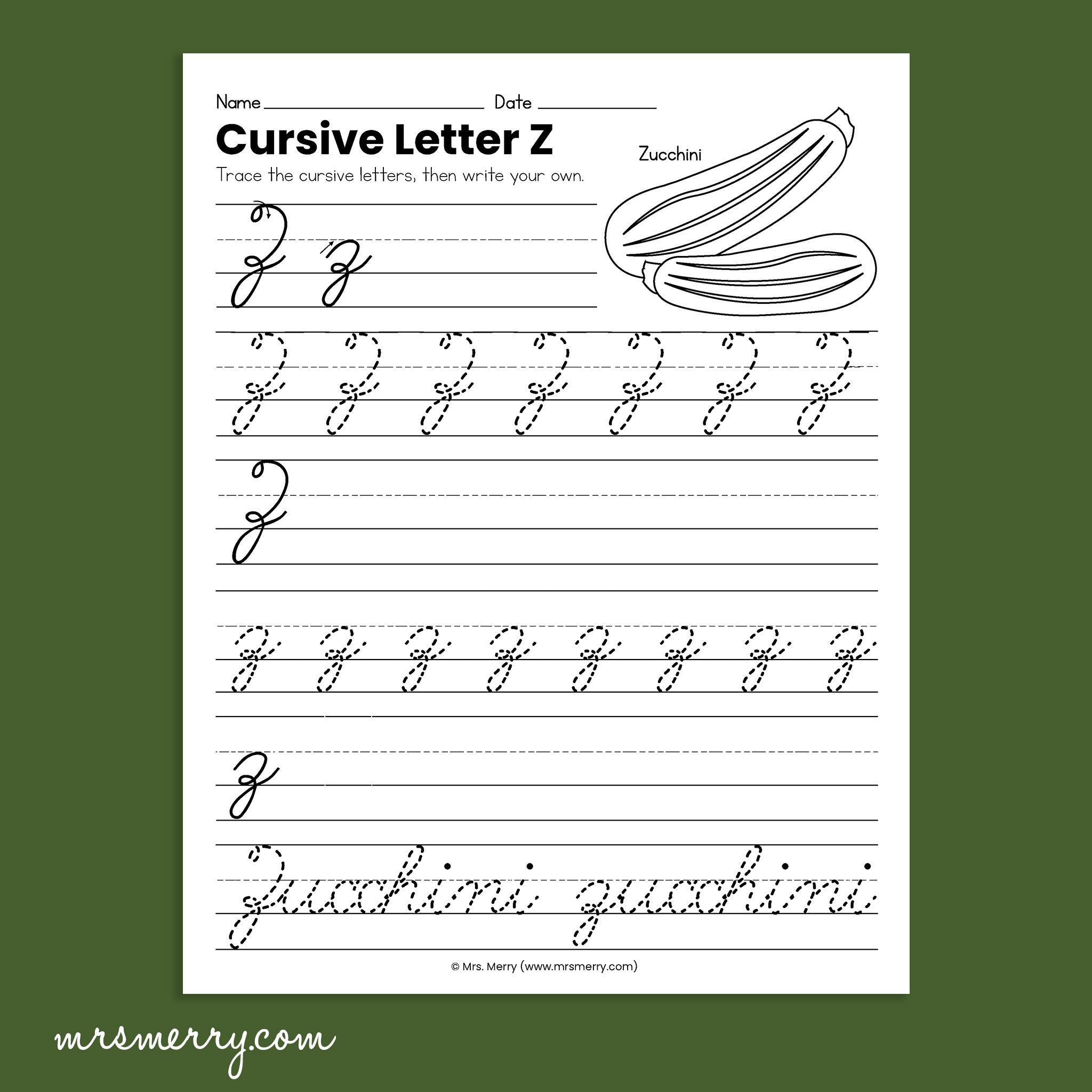 Cursive Letter Z Practice Sheet