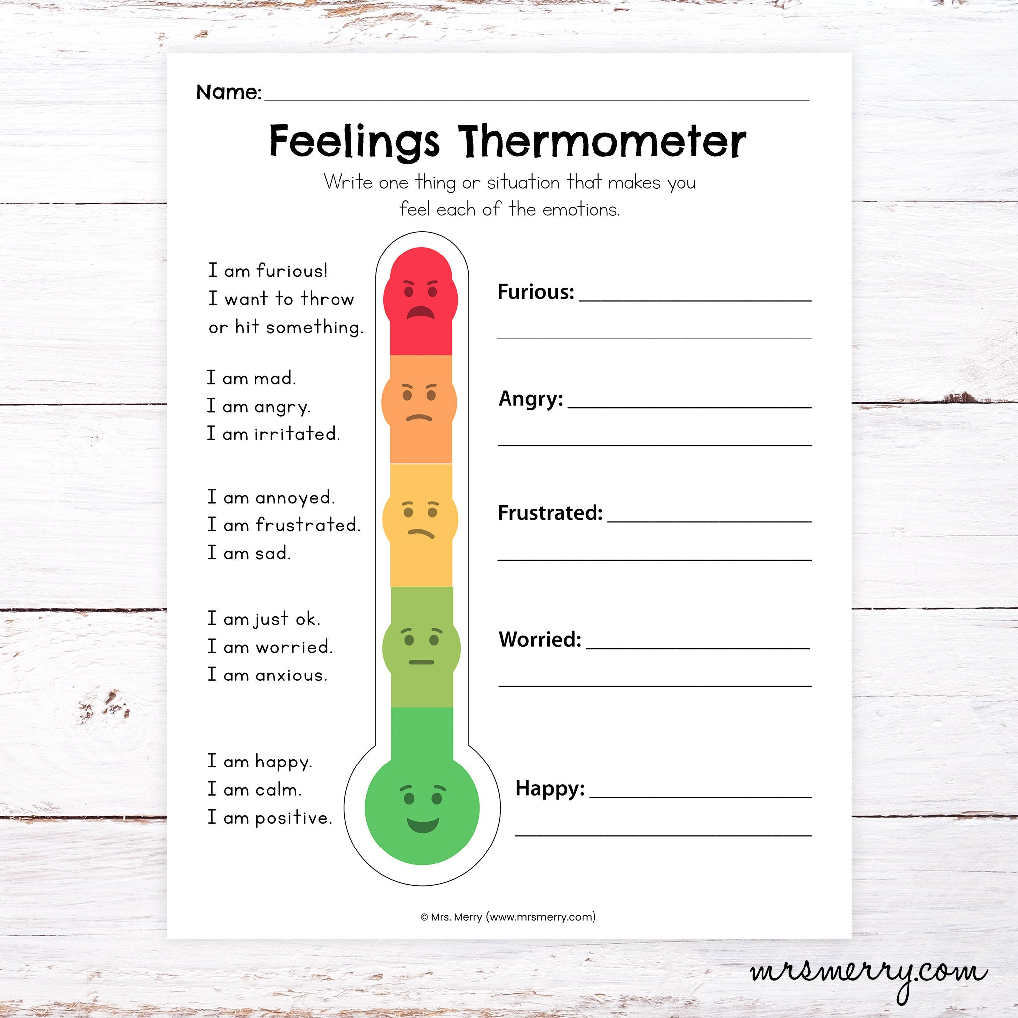 Feelings Thermometer Worksheet Mrs Merry Feelings Thermometer Worksheet Mrs Merry
