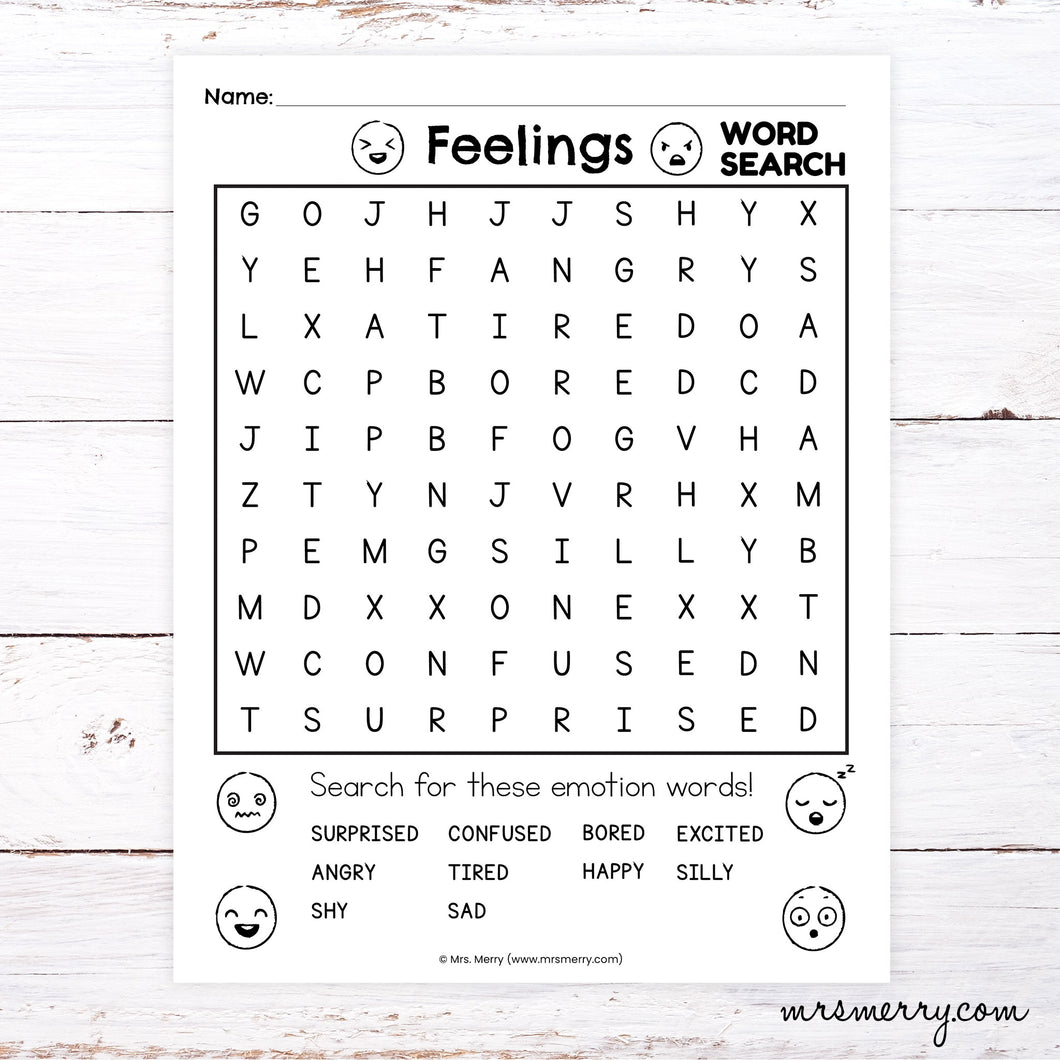Feelings Word Search | Emotional Learning Printable