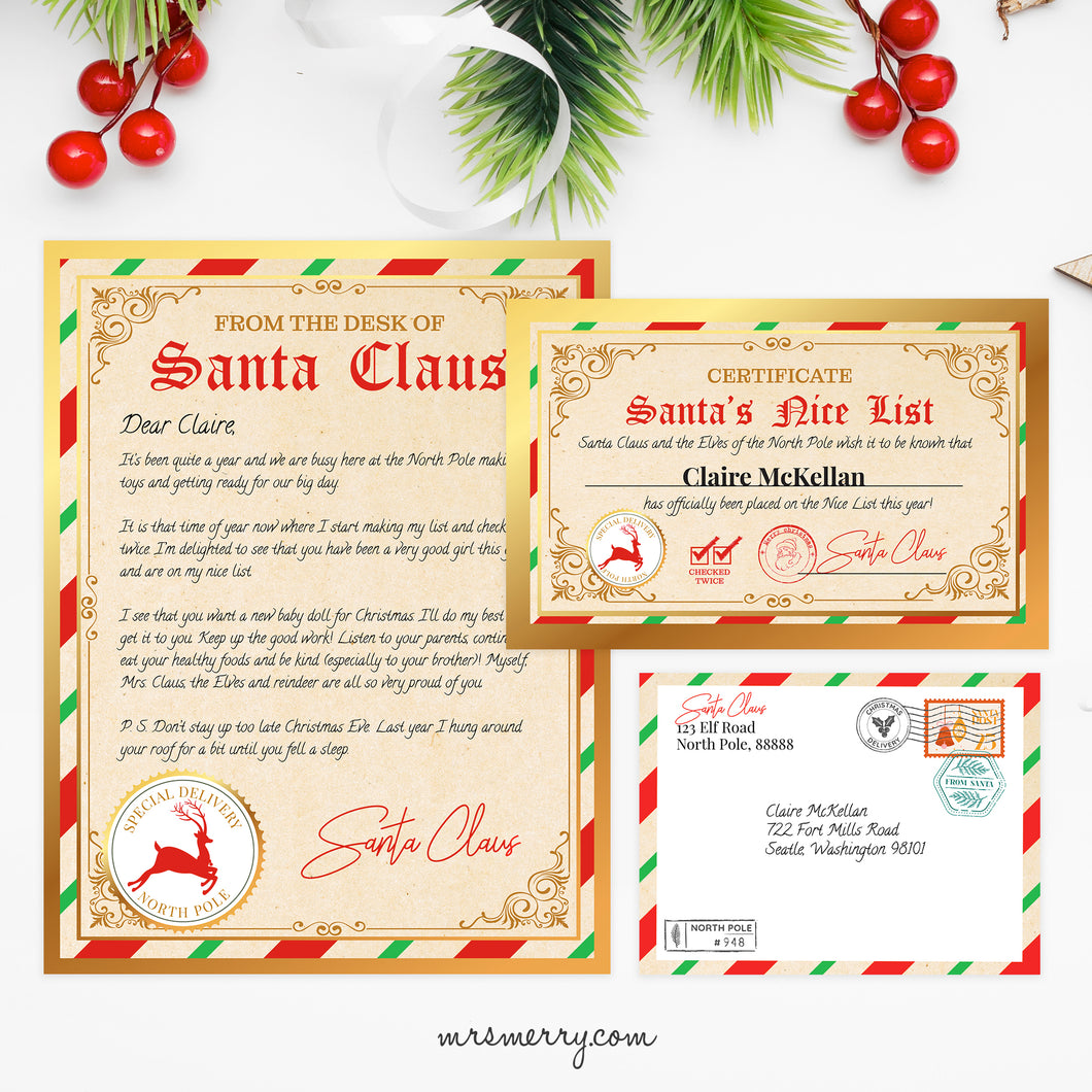 Editable Letter From Santa Claus | Printable Christmas Letter, Envelope, Nice Certificate