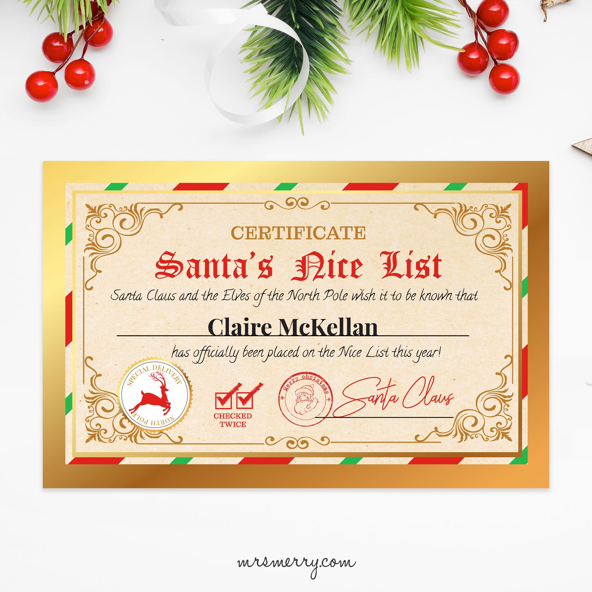 editable letter from santa claus | printable christmas letter, envelope, nice certificate