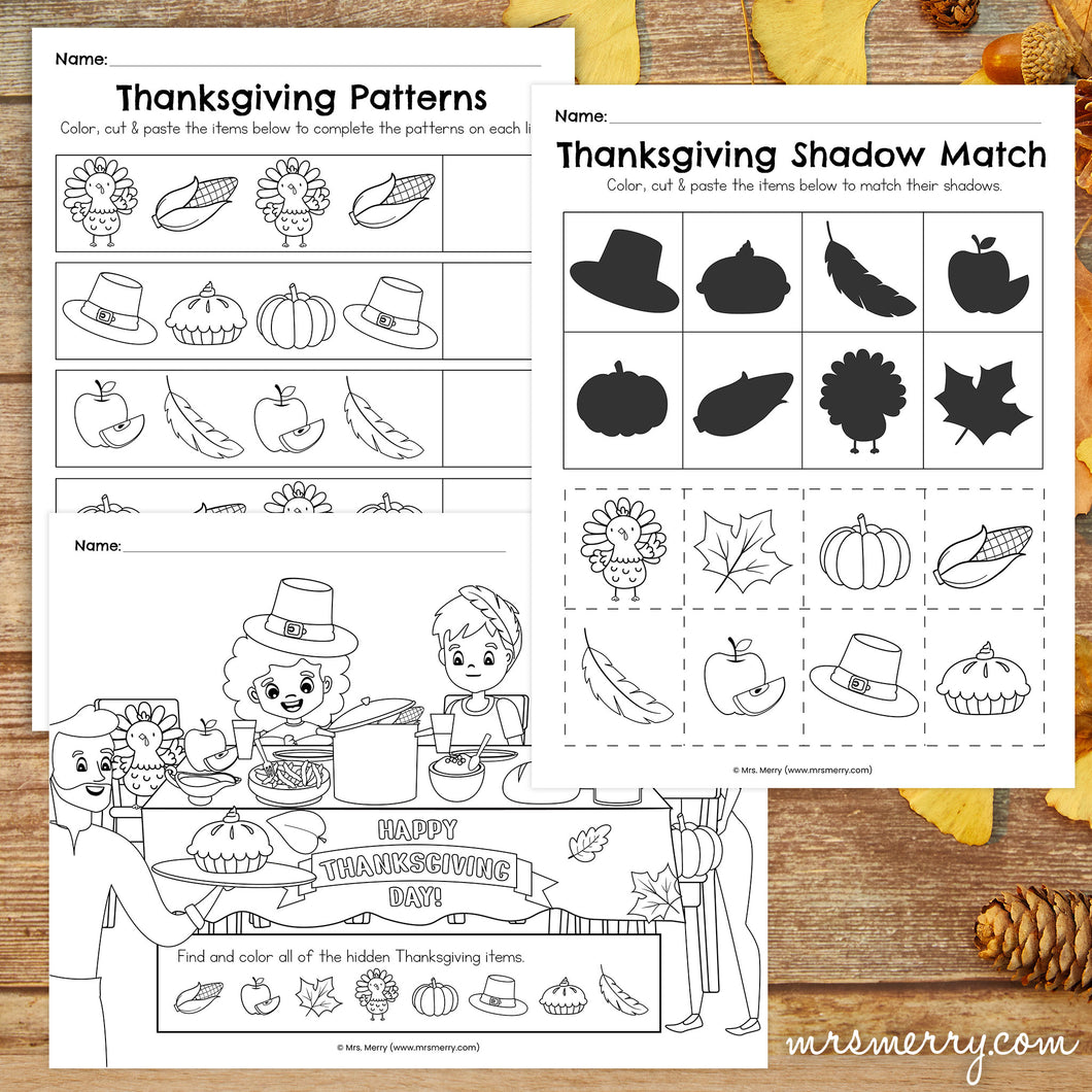 Thanksgiving Matching Worksheets Bundle - Mrs. Merry